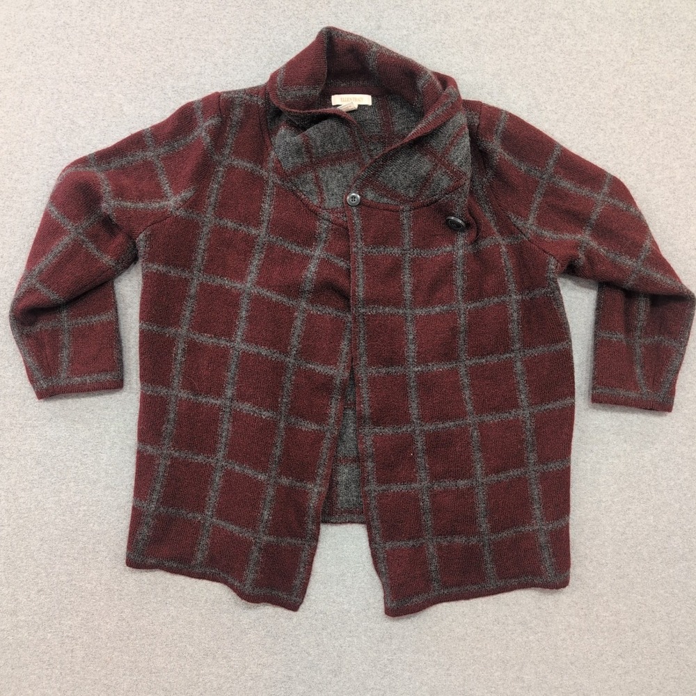 Ellen Tracy Women's 2X Burgundy Grey Plaid Open Front Cardigan Sweater - Picture 1 of 4